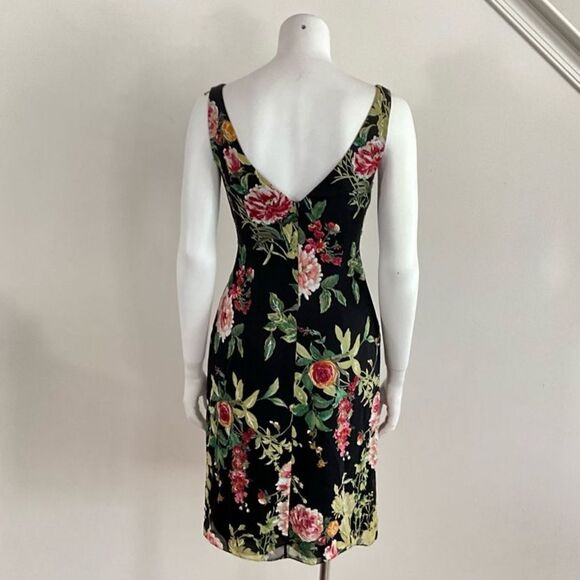 100% Silk Kay Unger Beaded Sequin Dress V-neck Black Floral 4 - Picture 3 of 10